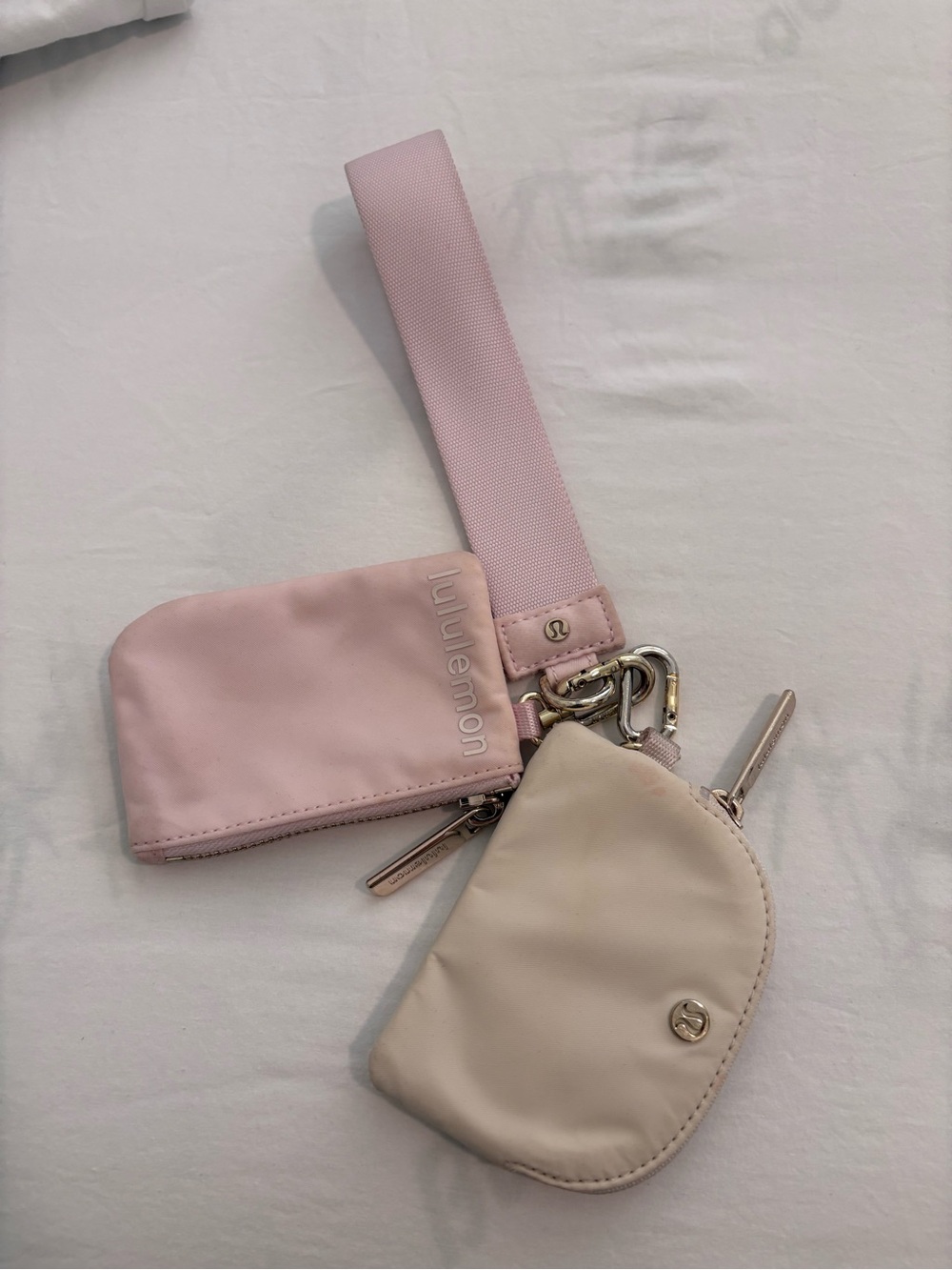 lululemon athletica Pink and Cream Wristlet Key & Card Holder Set